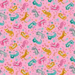 Whiskers Playful Cats Pink 008/P | Quilting Fabric | Makower