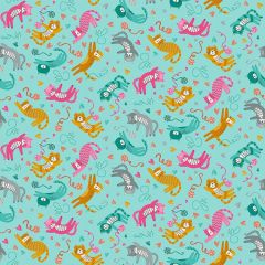 Whiskers Playful Cats Teal 008/T | Quilting Fabric | Makower: Bolt End