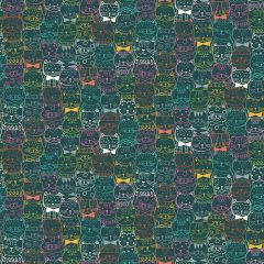 Whiskers Portrait Cats Teal 009/T | Quilting Fabric | Makower
