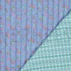 Quilted Double Gauze: Flowers / Stripe: Light Blue and Mint | Dressmaking Fabric