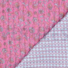 Quilted Double Gauze: Flowers / Stripe: Fuchsia and Light Blue | Dressmaking Fabric