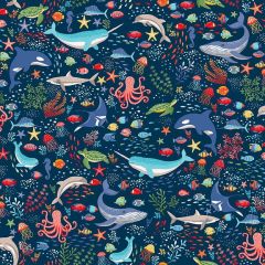 Deep Blue Sea: Creatures Dark Blue 137B8 | Makower UK | Quilting Cotton