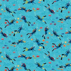 Deep Blue Sea: Divers Light Blue 138B2 | Makower UK | Quilting Cotton