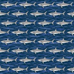Deep Blue Sea: Sharks Dark Blue 141B8 | Makower UK | Quilting Cotton