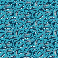 Deep Blue Sea: Fins and Tails Blue 142B | Makower UK | Quilting Cotton