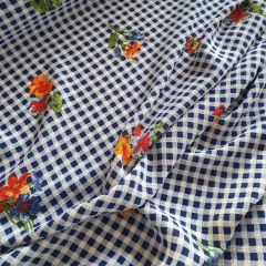 Stretch Floral Gingham Crepe: Royal Blue | Dressmaking Fabric