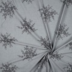 Cotton Embroidered Floral Posy: Grey | Dressmaking Fabric
