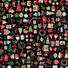 Icons Black 2568/X | Cosy Christmas Quilting Cotton | Makower
