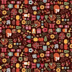 Icons Scatter Brown 2593/V | Autumn Days Makower | Quilting Fabric