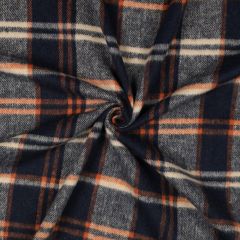 Brushed Navy and Orange Plaid Shirting | Dressmaking Fabric