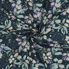 Stretch Viscose Floral Spray Blue | Dressmaking Fabric: Bolt End