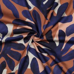 Cotton Satin Abstract Big Leaf Blue | Dressmaking Fabric: Bolt End