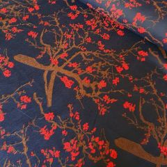 Satin Brocade Cherry Blossom Tree Black and Red | Dressmaking Fabric
