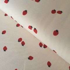 Natural Cotton Tshirt Jersey with Strawberries | Dressmaking Fabric