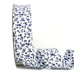 Bias Binding: Floral: 30mm: 020 Blue Toile
