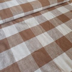 Linen Viscose Yarn Dyed Big Check: Milk Chocolate | Dressmaking Fabric