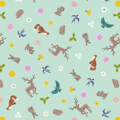 Clearbury Down Creatures on Duck Egg A815.3 | Lewis & Irene | Quilting Cotton