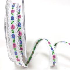 Looped Woven Flowers Ribbon: 12mm