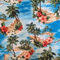 Cotton Poplin: Hawaiian Islands: Turquoise | Dressmaking Fabric