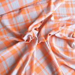 Orange Checked Crinkle Viscose | Dressmaking Fabric