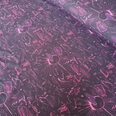Pink Neon Etching Sky French Terry: Black | Dressmaking Fabric