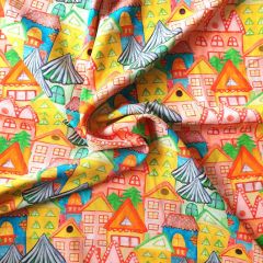 Little Johnny Painted Houses Viscose | Dressmaking Fabric