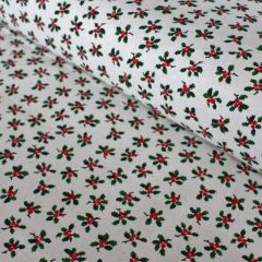 Holly Print: Natural | Christmas Cotton Fabric