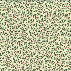 Holly Branch: Natural | Christmas Cotton Fabric