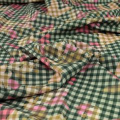 Fabric Godmother Ottoline Gingham Viscose Linen: Green | Dressmaking Fabric