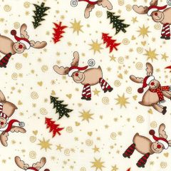 Woolly Reindeer: Ivory | Christmas Cotton Fabric