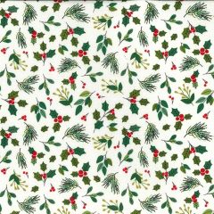 Holly Berry Spray: Ivory | Christmas Cotton Fabric