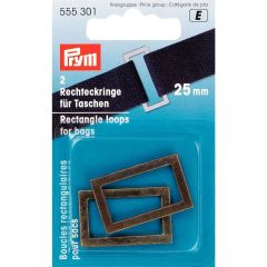 Prym Metal Rectangle Loops for Bags | 25mm Antique Brass | 555301