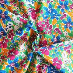 Bright Painted Floral Cotton Poplin Green | Dressmaking Fabric