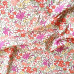 Summer Field Floral Cotton Poplin Red Pink | Dressmaking Fabric